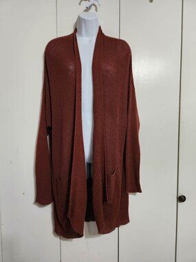 Daytrip Sweater Cardigan XL Rust Brown Loose Knit Open Front Long Duster Boho